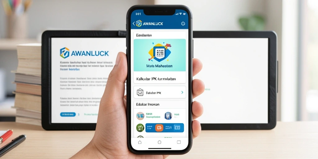 Tampilan antarmuka AWANLUCK dengan fitur Kalkulator IPK yang sederhana.