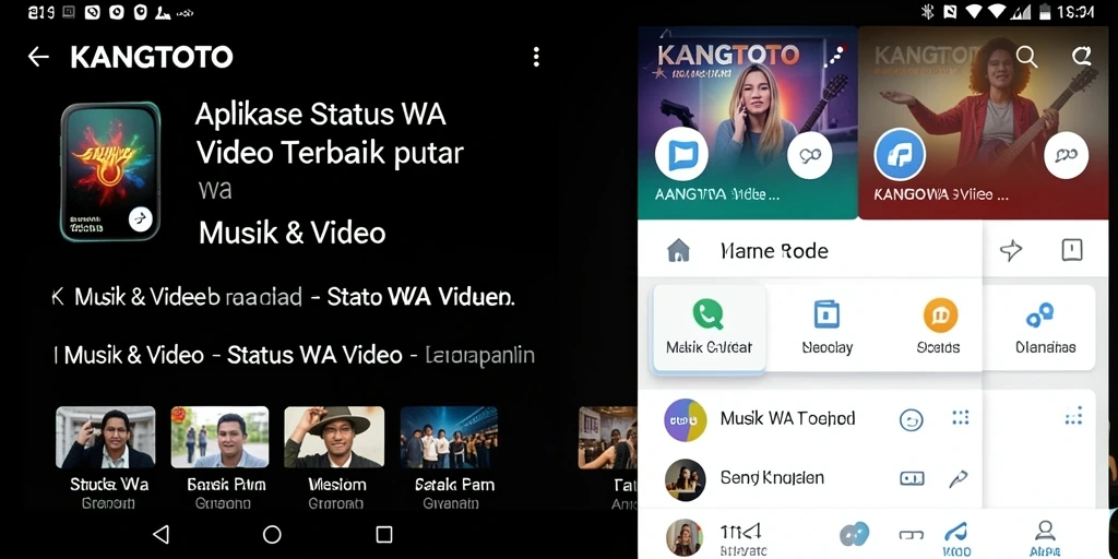 Antarmuka KANGTOTO menampilkan berbagai pilihan video untuk Status WA.