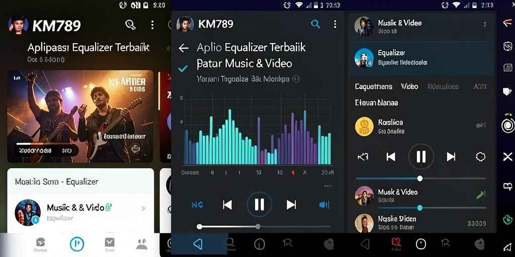 Antarmuka aplikasi KM789 dengan fitur Equalizer yang jelas dan berfungsi.