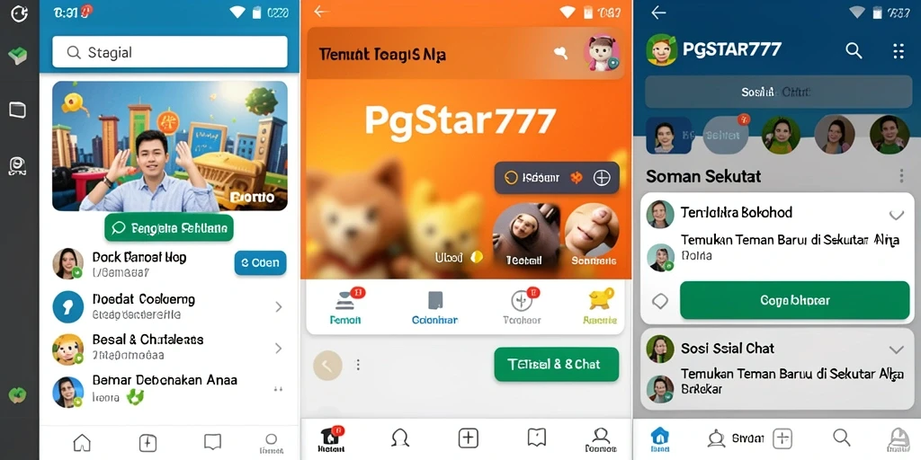Menampilkan antarmuka PGSTAR777 dengan berbagai fitur Teman Sekitar.